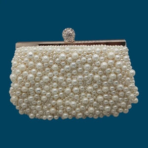 My gift faux pearl evening clutch shoulder bag beige